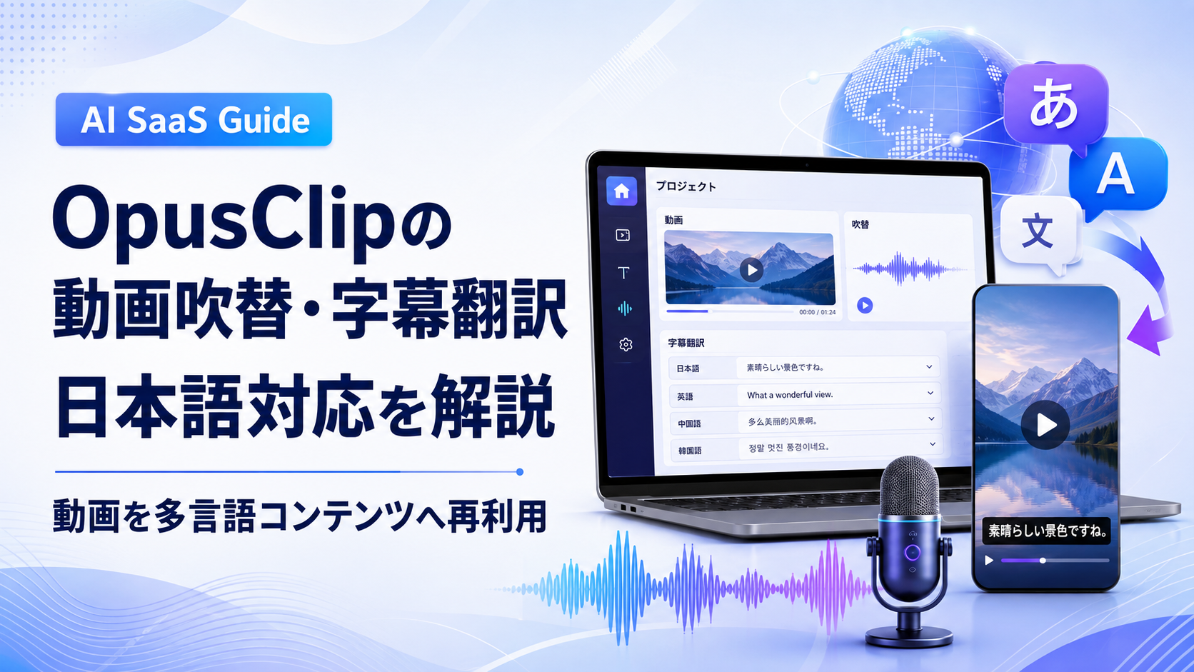 OpusClip（オーパスクリップ）の動画吹替・字幕翻訳を検証
